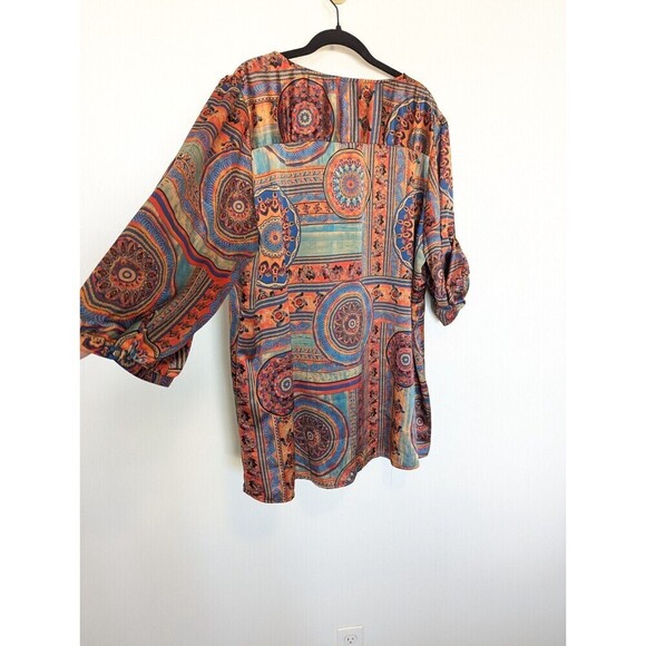 Presence Tunic Blouse Womens Plus Size 2X-3X Multicolor Geometric Satin Silky - Picture 7 of 10